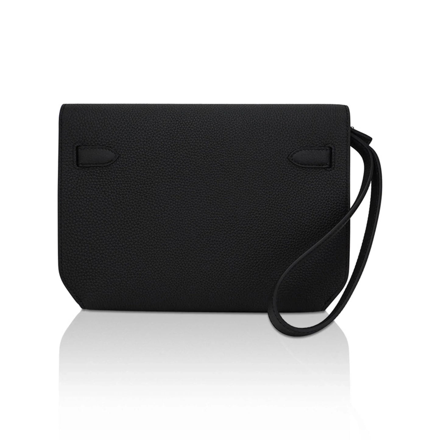 Kelly Depeches 25 Pouch Bag Black Galop D’Leather with Palladium Hardware