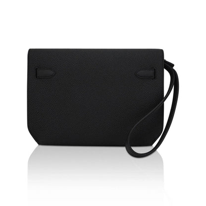 Kelly Depeches 25 Pouch Bag Black Galop D’Leather with Palladium Hardware