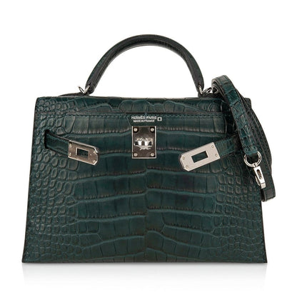Kelly 20 Mini Sellier Bag Vert Cypress Matte Alligator Palladium
