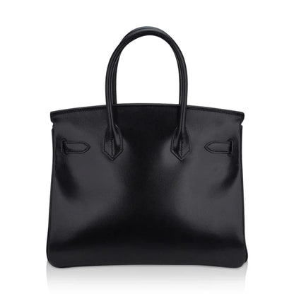 Birkin 30 Black Box Leather Bag Palladium Hardware