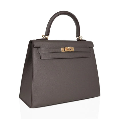 Kelly Sellier 25 Bag Etain Gold Hardware Epsom Leather New