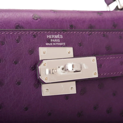 Kelly Violine Sellier Ostrich with Palladium Hardware