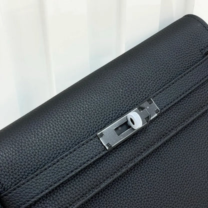Kelly Depeches 25 Pouch Bag Blue Ocean Togo Leather with Palladium Hardware