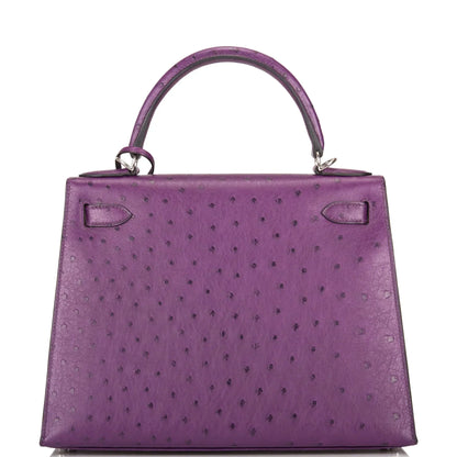 Kelly Violine Sellier Ostrich with Palladium Hardware