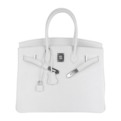Birkin 35 Bag White Clemence Leather with Palladium Hardware