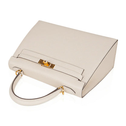 Kelly 25 Sellier Bag Craie Epsom Leather with Gold Hardware
