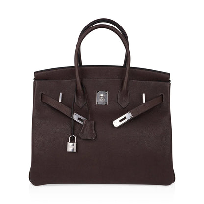 Birkin 35 Bag Ebene Barenia Faubourg Leather with Palladium Hardware