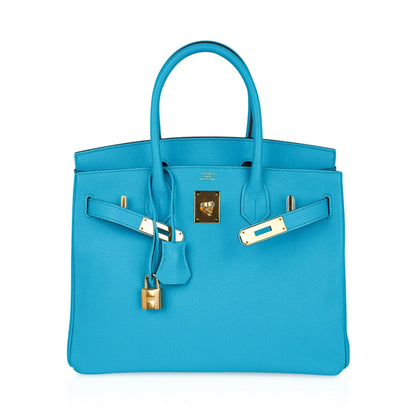 Birkin 30 Bleu Aztec Bag Chevre Leather with Gold Hardware