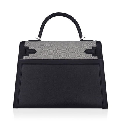 Kelly 32 Sellier Bag Toile H Berline & Plume Swift Leather with Palladium Hardware