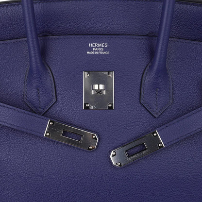 Limited Edition Birkin 35 Bag Blue Sapphire Taurillon Novillo Leather & Toile Sea Surf & Fun