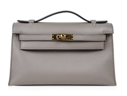 Kelly Pochette Gris Asphalte Swift Gold Hardware