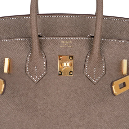 Birkin Sellier 25 Etoupe Gold Hardware Epsom Leather New w/Box