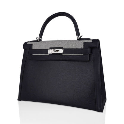 Kelly 32 Sellier Bag Toile H Berline & Plume Swift Leather with Palladium Hardware