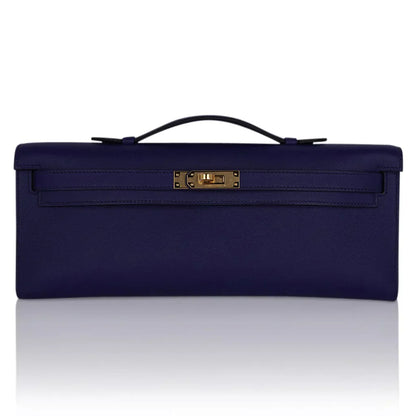 Kelly Cut Bag Blue Encre Swift with Gold Hardware