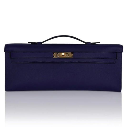 Kelly Cut Bag Blue Encre Swift with Gold Hardware