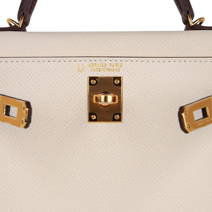 Special Order HSS Mini Kelly 20 Sellier Bag Nata & Bordeaux Epsom Leather with Gold Hardware