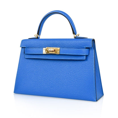 Kelly 20 Mini Sellier Bag Blue Hydra Chevre Leather Gold Hardware