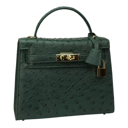 Kelly 25 Vert Ostrich Leather Ostrich Grain Texture Gold Hardware