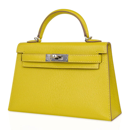 Kelly 20 Mini Sellier Bag Lime Chevre Leather Palladium