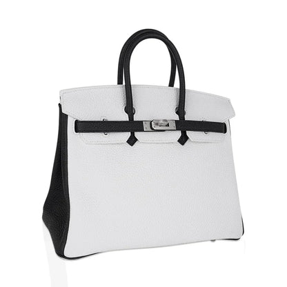 Birkin HSS 25 Bag White w/ Black Brushed Palladium Hardware