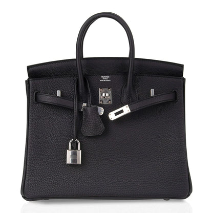 Birkin 25 Bag Black Palladium Hardware Togo Leather