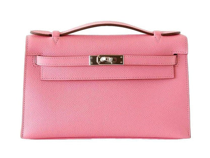 Kelly Pochette Clutch Bag Rose Confetti Pink Epsom Palladium