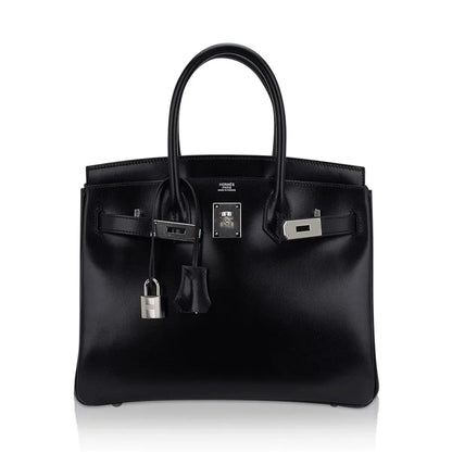 Birkin 30 Black Box Leather Bag Palladium Hardware