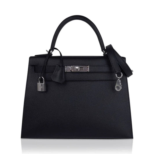 Kelly 28 Sellier Bag Black Epsom Leather with Palladium Hardware