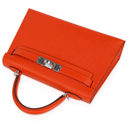Kelly 20 Mini Sellier Bag Orange Feu / Rose Eglantine Chevre Bi-Color New w/Box
