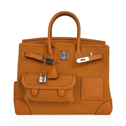 Limited Edition Birkin 35 Bag Cargo Sesame Toile Goeland Swift Leather with Palladium Hardware
