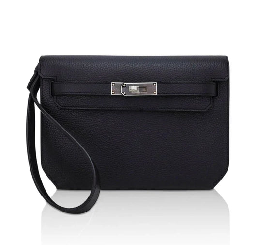 Kelly Depeches 25 Pouch Bag Blue Ocean Togo Leather with Palladium Hardware