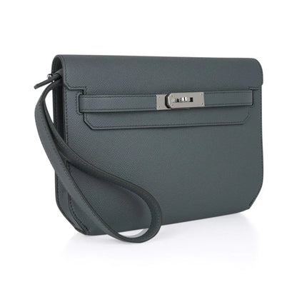 Kelly Depeches 25 Pouch Vert Amande Epsom Palladium Hardware New