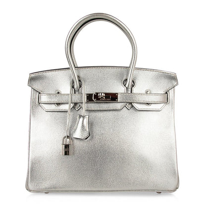 Limited Edition Birkin 30 Bag Silver Metallic Chevre Leather with Palladium Hardware