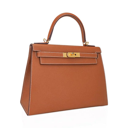 Kelly 28 Sellier Bag Gold Epsom Leather with Gold Hardware