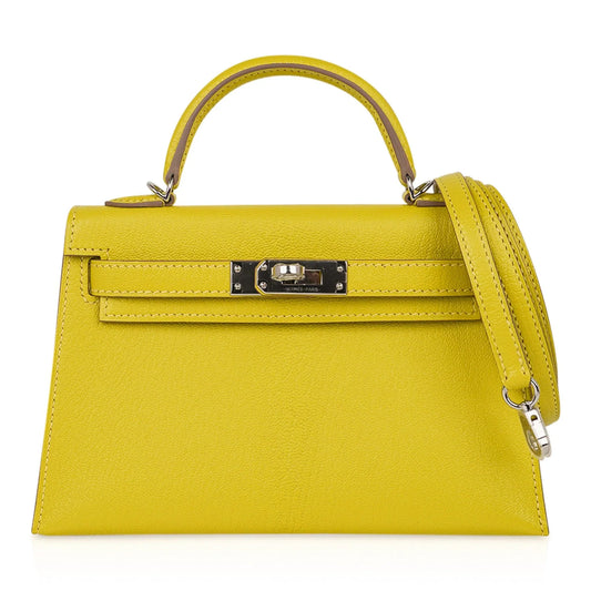 Kelly 20 Mini Sellier Bag Lime Chevre Leather Palladium New w/Box
